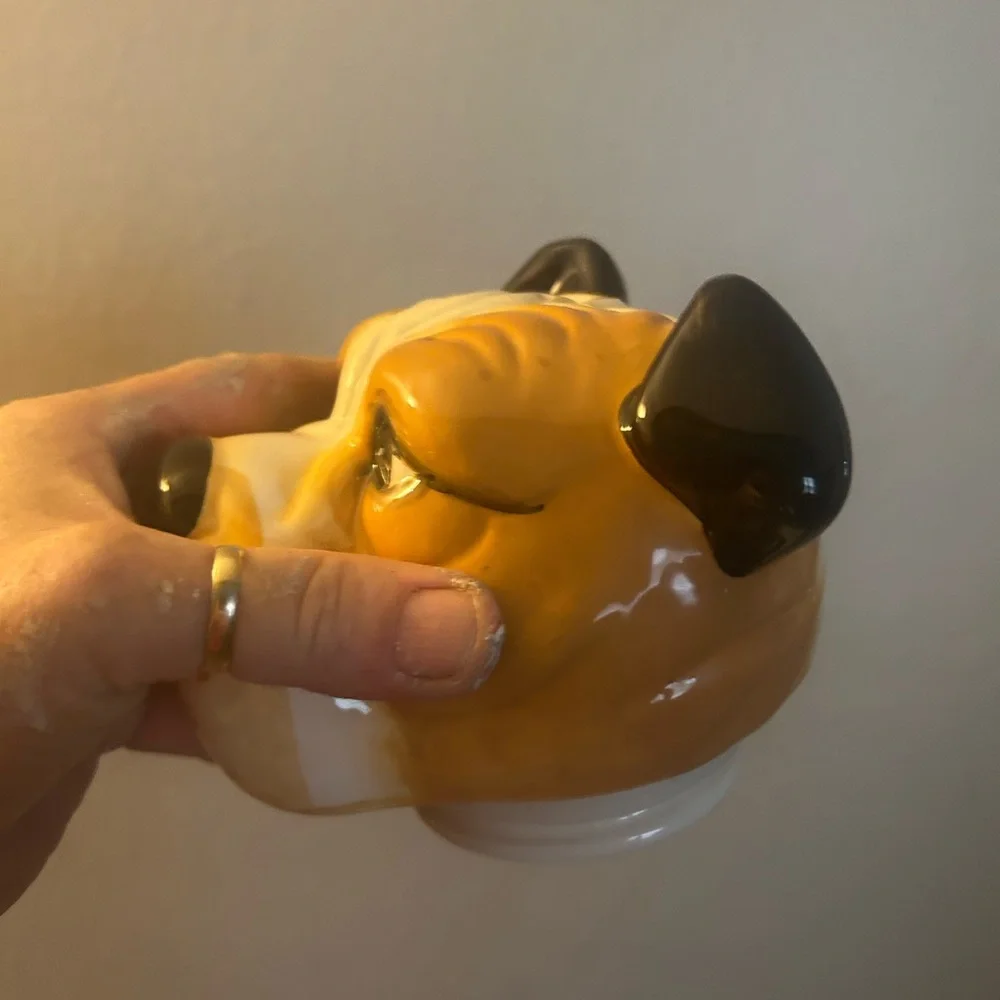 Ceramic Bulldog Dog Treat Jar - Tan and White